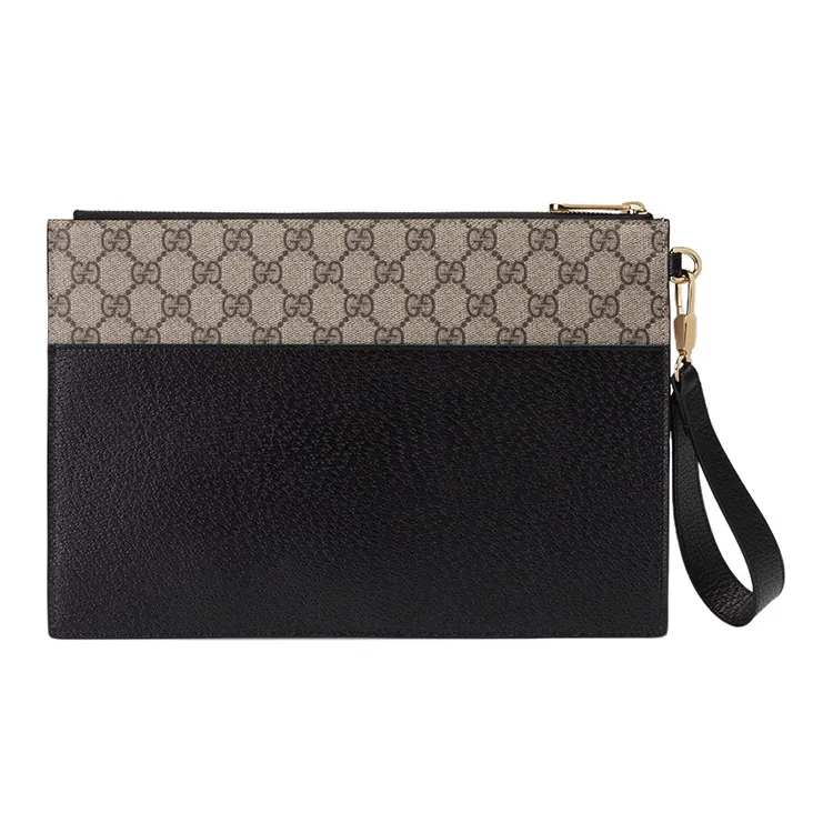 GUCCI Canvas With Leather Clutch Men's Black-3