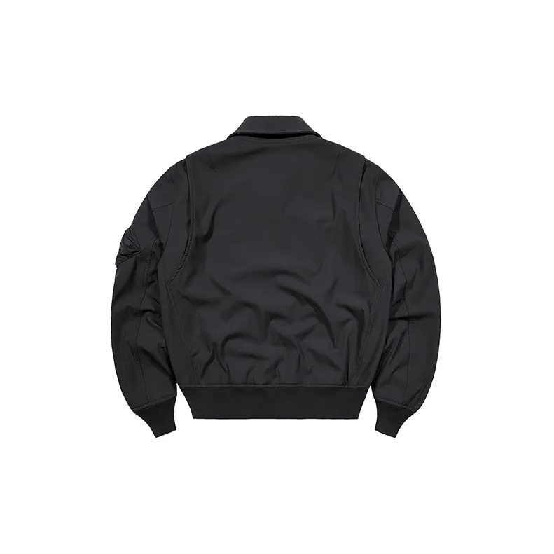 VIP Hook and Loop Embroidered Badge Workwear Lapel Coat Pilot Jacket Unisex Black-1