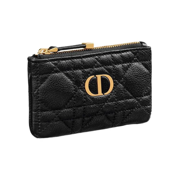 DIOR Caro Cannage Calfskin Key Pouch Women's Black-1