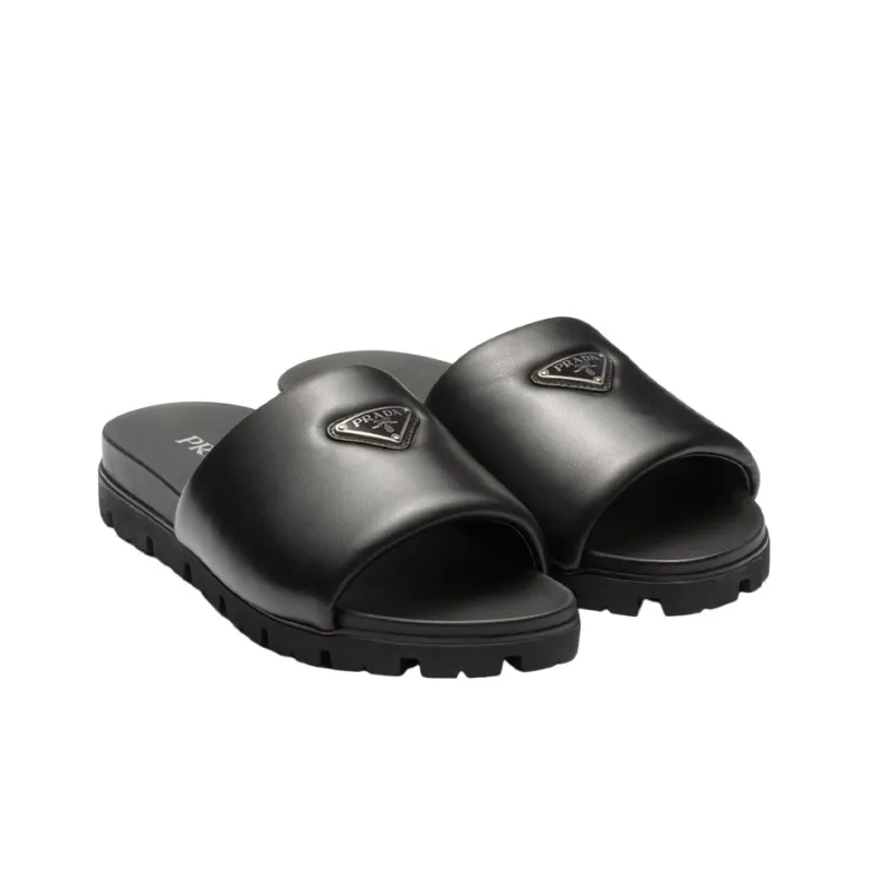 PRADA Padded Slides Black Nappa Leather Men's-2