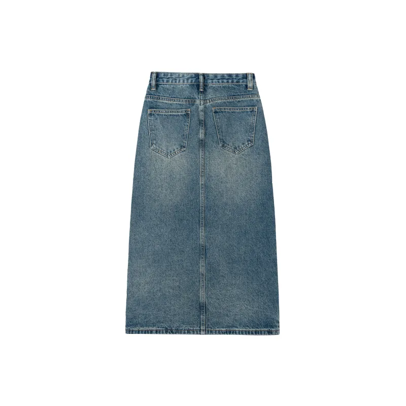 QYPRF Denim Long Skirts Women's Vintage Blue-1