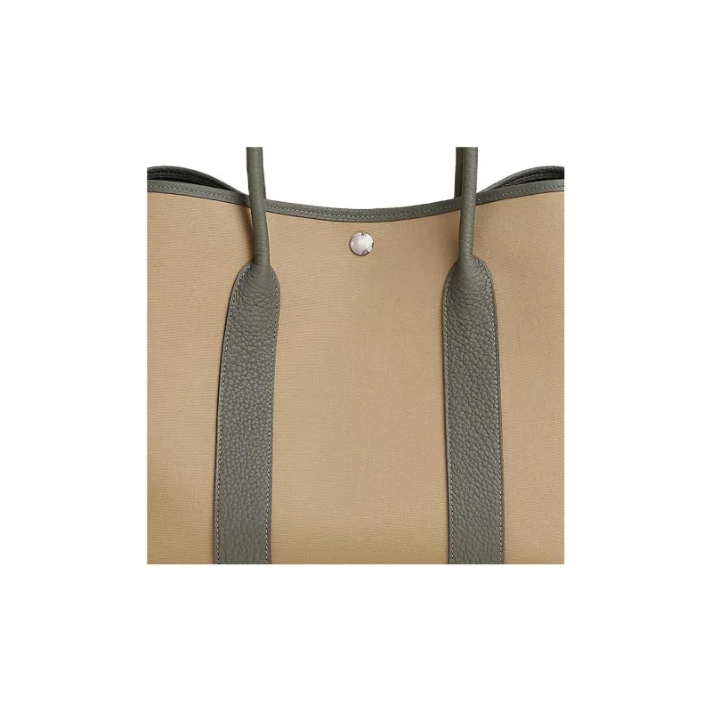 HERMES Garden Party Officier Canvas With Negonda Leather Garden Bag Handbag Regular Women's Cardigan Beige/Cumulus Gray-2