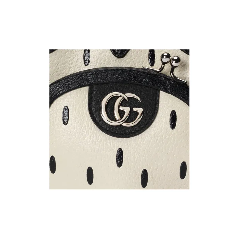 GUCCI Leather One Shoulder Crossbody Coin Purses Mini Women's White/Black-7