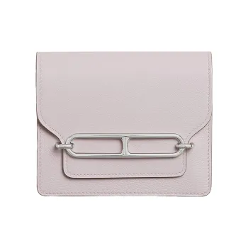 HERMES Roulis Evercolor Calfskin Pig Nose Bag Clutch Wallet Women's Dream Purple/Saddle Red