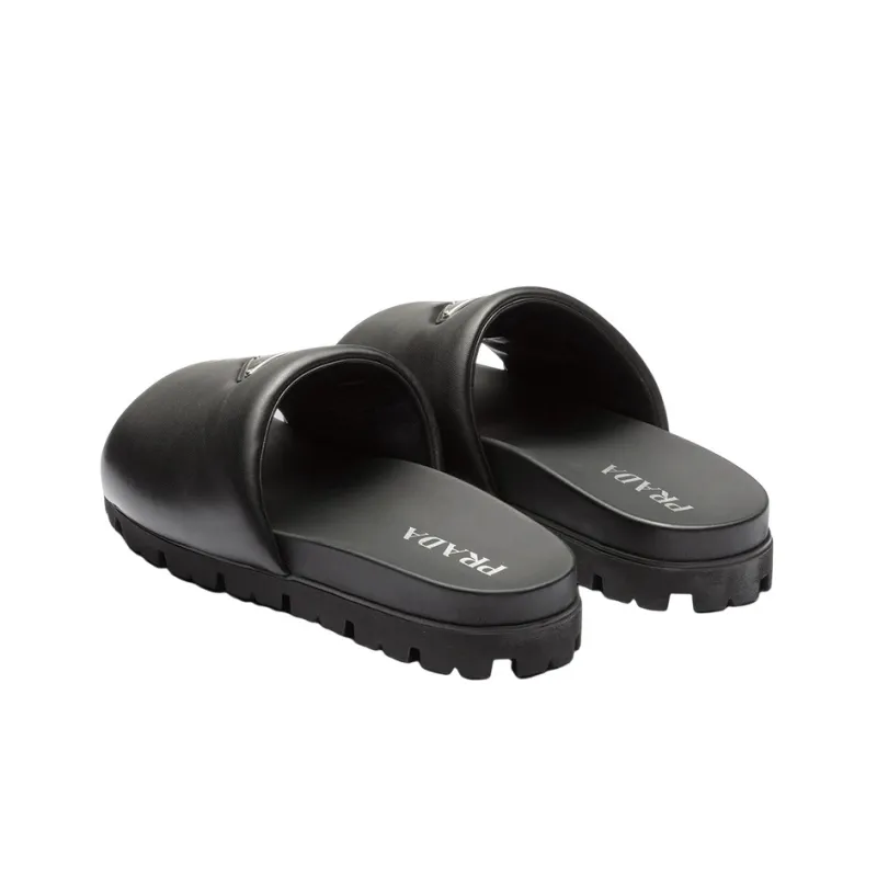 PRADA Padded Slides Black Nappa Leather Men's-4
