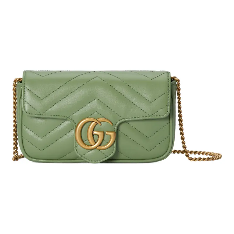 GUCCI GG Marmont Leather Shoulder Bag, Crossbody Bag Extra Mini Women's Green-0