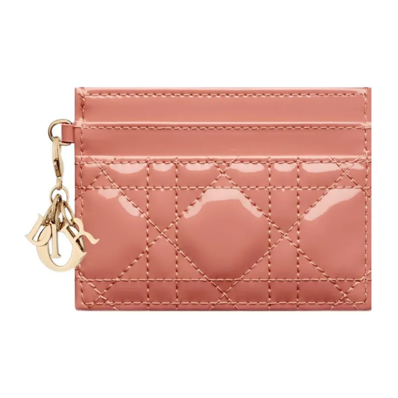 DIOR Lady Dior Patent Leather Calfskin Money Clip Card Holder Card Case Women's Elegant Pink-0
