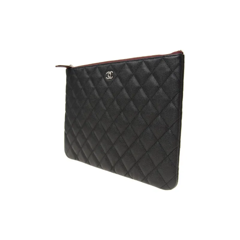 CHANEL Grain Litchi Grain Embossed Calfskin Wallet Coin Purse, Clutch Women's Black-1