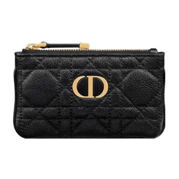DIOR Caro Cannage Calfskin Key Pouch Women's Black