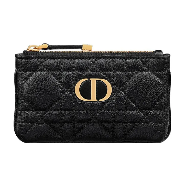 DIOR Caro Cannage Calfskin Key Pouch Women's Black-0