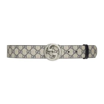 GUCCI Blondie Leather Belts Men's Beige And Blue Width 4cm