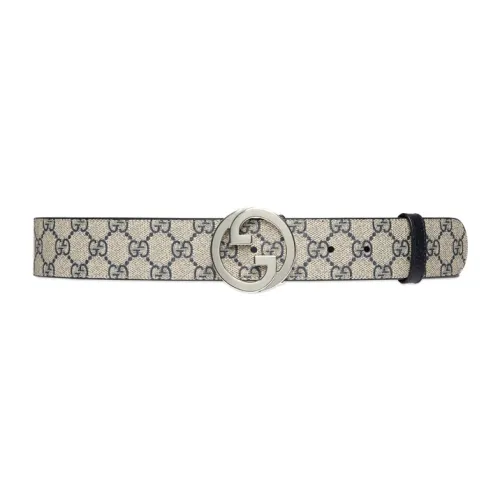 GUCCI Blondie Leather Leather Belts Men's Beige And Blue Width: 4cm