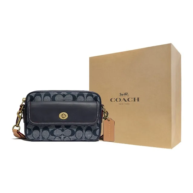 COACH Canvas With Leather Camera Bag, Small Square Bag, Crossbody Bag, Waist Bag, Shoulder Bag Women's Marine Blue-6