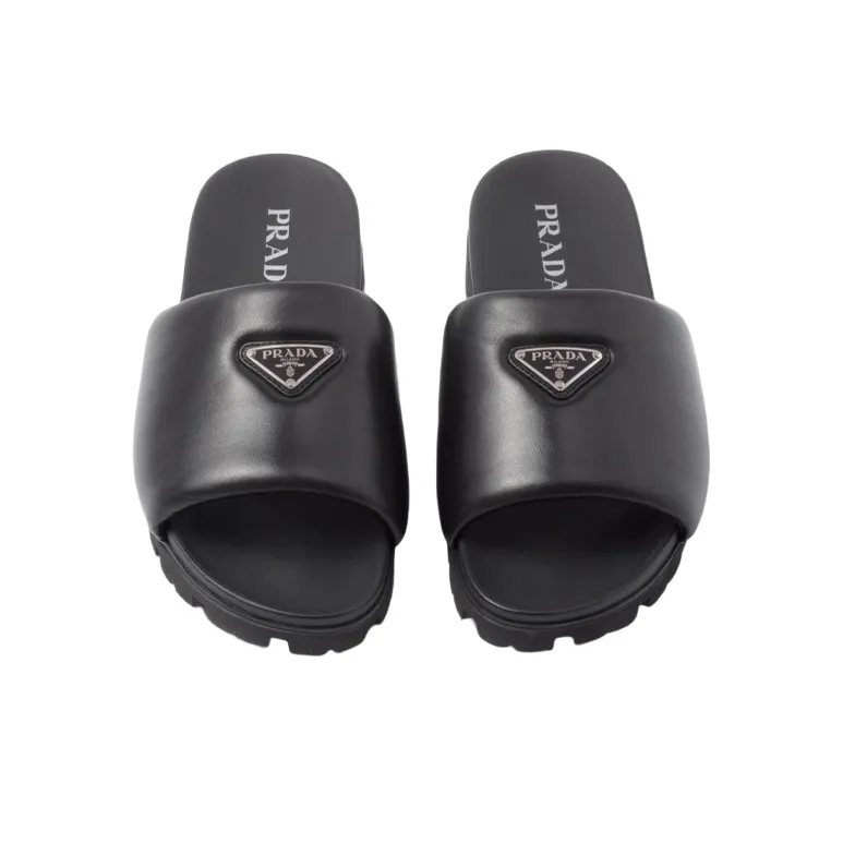 PRADA Padded Slides Black Nappa Leather Men's-3
