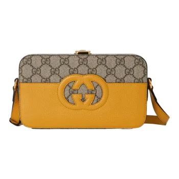 GUCCI Canvas With Leather Shoulder Bag, Crossbody Bag, Handbag Men's Yellow/Ebony