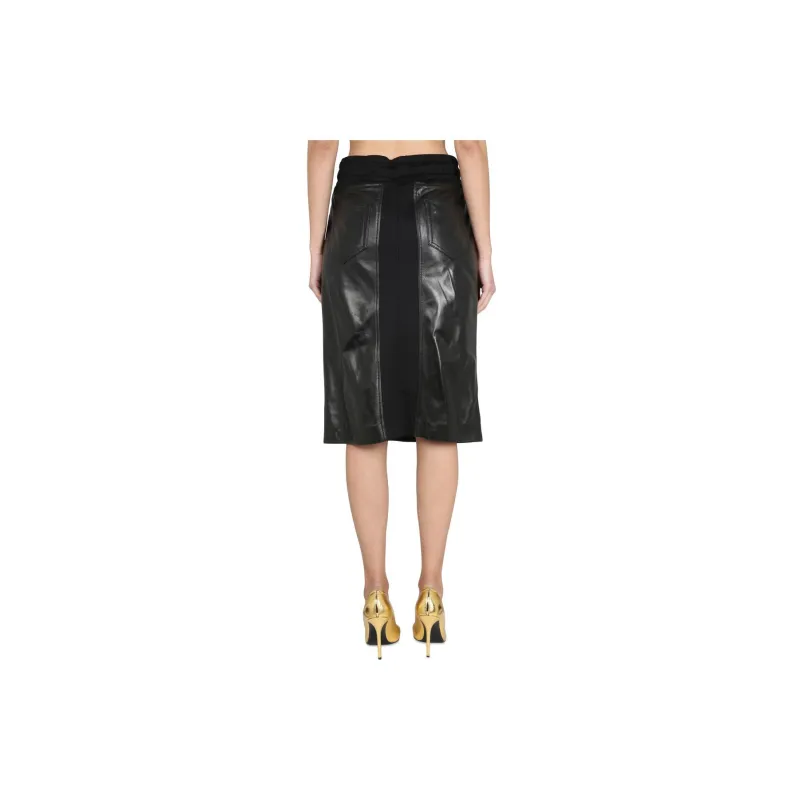 TOM FORD Panelled Leather And Cotton blend Jersey Midi Skirt-1