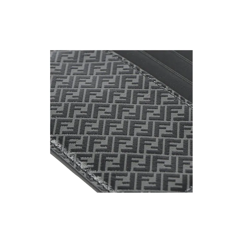 FENDI Calfskin Card Holder Card Holder Men's Black Gray-5