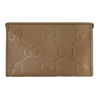 GUCCI Leather Clutch Men's Taupe
