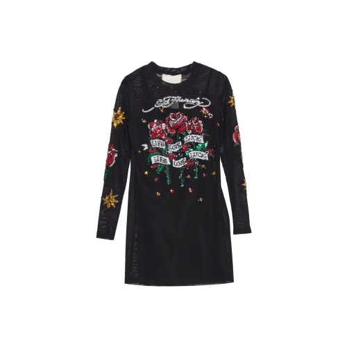 Ed Hardy Long-Sleeved Dresses Women's Black E1PAW137