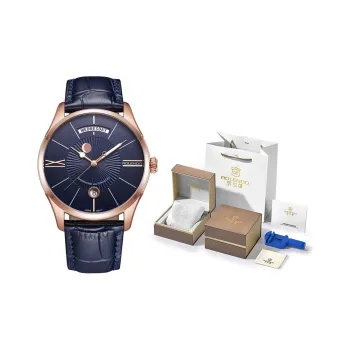 ROLENDO R Automatic Mechanical Movement Genuine Leather Strap Watch Unisex Blue Dial