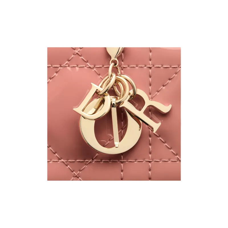 DIOR Lady Dior Patent Leather Calfskin Card Clip Card Holder Women's Elegant Pink-4
