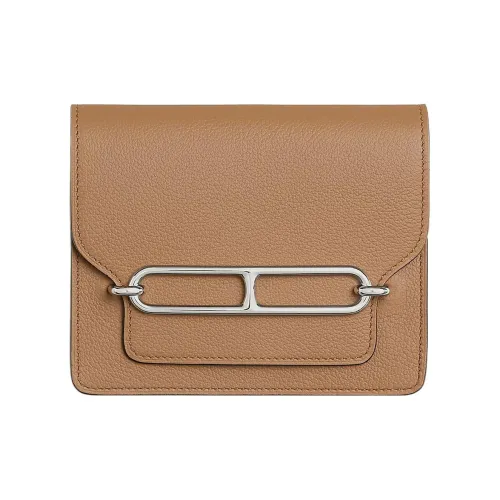 HERMES Roulis Evercolor Calfskin Detachable Coin Purse Card Holder Fanny Pack Women's Milk Tea Beige/Lemon