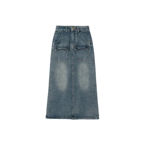 QYPRF Denim Long Skirts Women's Blue