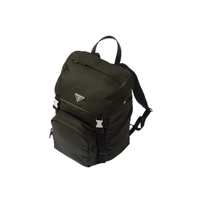 PRADA Recycled Nylon With Saffiano Leather Backpack Men's Moss Green-1