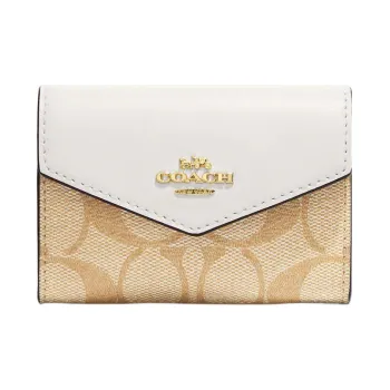 COACH Card Case Canvas With Leather Wallet, Card Holder Women's White & Brown