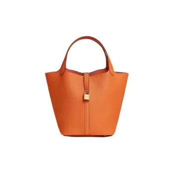 HERMES Picotin Taurillon Clemence Leather Basket Bag Handbag Bucket Bag 22 Women's 93 Orange Hermes Orange