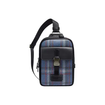 COACH Track Coated Canvas With Calfskin One Shoulder Crossbody Bag, Sling Bag Small Size Women's Marine Blue