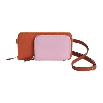 HERMES Epsom Calfskin With Swift Calfskin Wallet Women's Red Clay/Brocade Pumpkin Purple/Copper Red/Waterman Blue