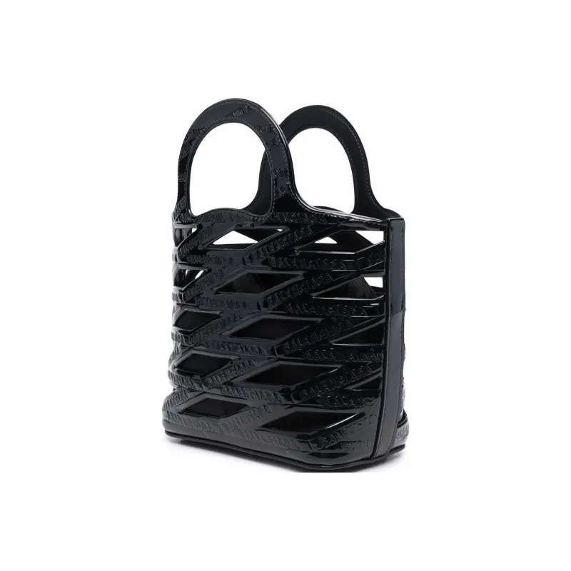 Balenciaga Polyurethane Nylon Bucket Bag Basket Bag Shoulder Bag Crossbody Bag Handbag Small Size Women's Black-1