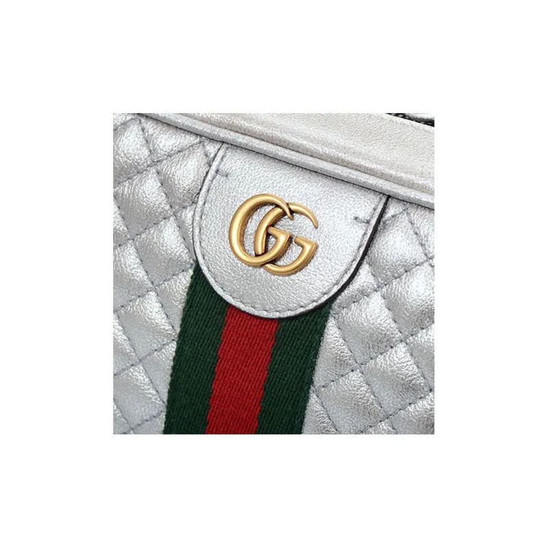 GUCCI Diamond Pattern Cow Leather Crossbody Bag Shoulder Bag Women's Silver-5