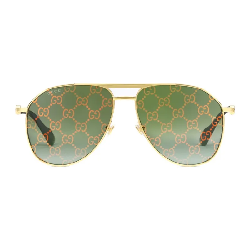 GUCCI Aviator Frame Sunglasses Shiny Yellow Gold Toned Metal Frame With Top Bar-0