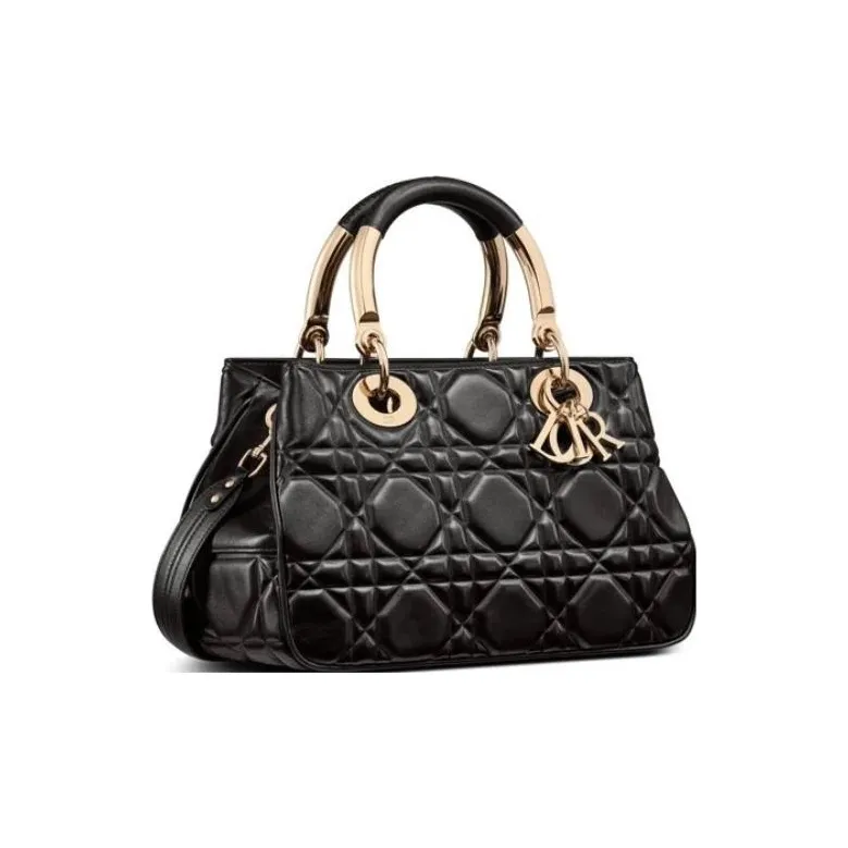 DIOR Calfskin Princess Diana Bag Shoulder Bag Crossbody Bag Handbag Medium Size Women's Black-0