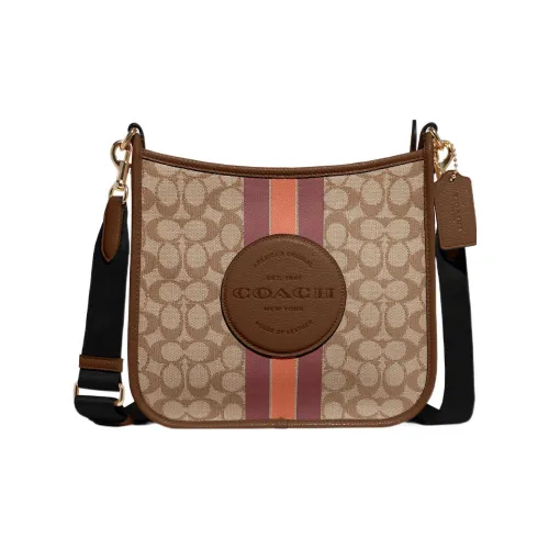 COACH Dempsey Fabric Cow Leather Patchwork Shoulder Bag Crossbody Bag Large Size Women's Khaki