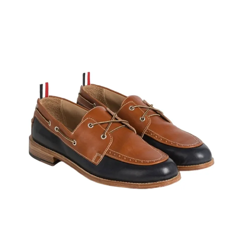 THOM BROWNE Two-tone Leather Boat Shoes-2