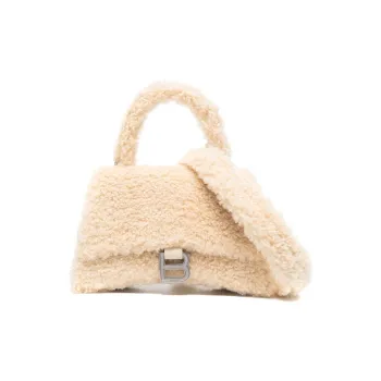 Balenciaga Hourglass Calfskin Hourglass Bag Shoulder Bag Crossbody Bag Handbag Small Size Women's Beige