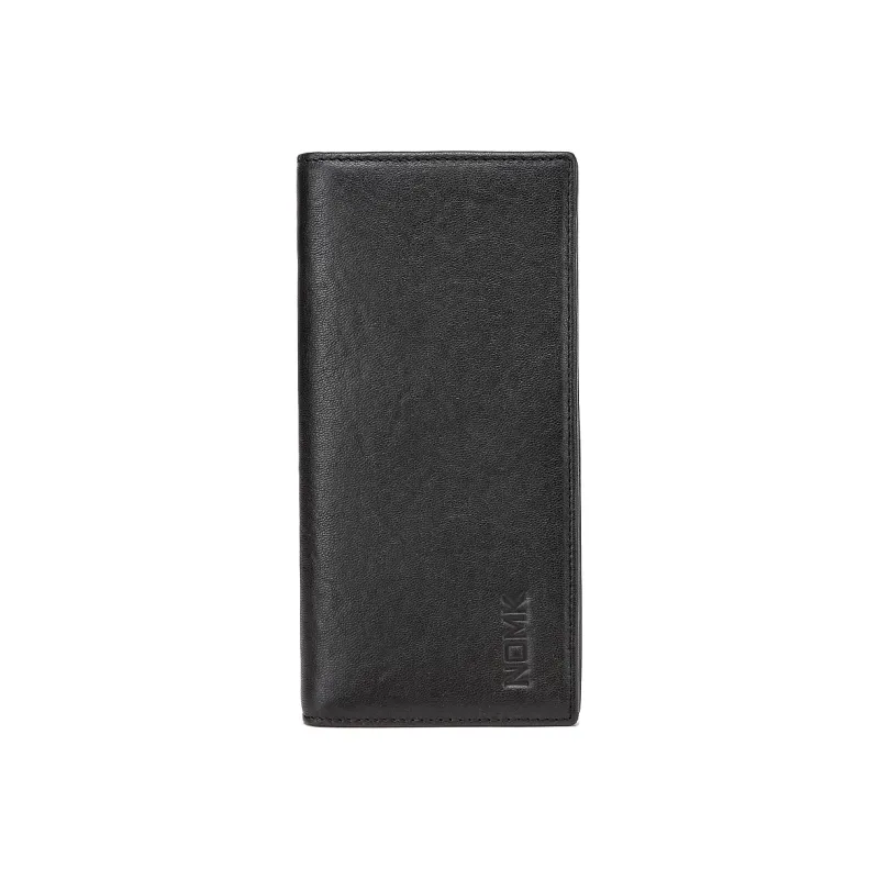 NOMK Top Grain Cow Leather Money Clip Silver Pouch Card Holder Wallet Men's Black-11