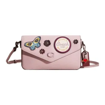 COACH Cross Grain Leather Messenger Bag, Shoulder Bag, Crossbody Bag Trumpets Women's Pink