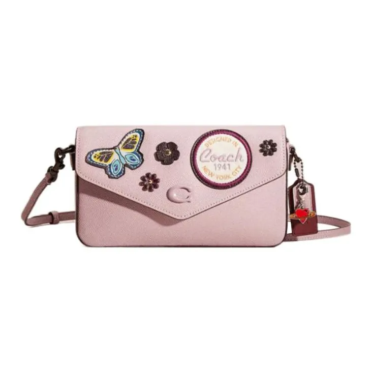 COACH Cross Grain Leather Messenger Bag, Shoulder Bag, Crossbody Bag Trumpets Women's Pink-0