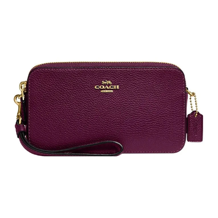 COACH Kira Litchi Grain Leather Storage Bag Clutch Crossbody Bag Women's Purple-0