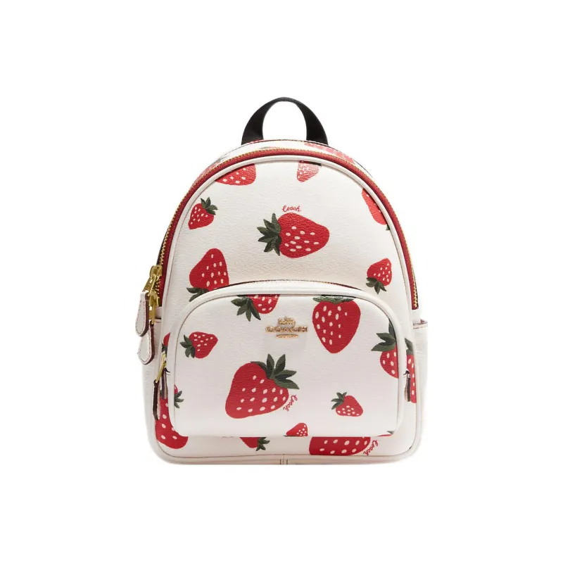 COACH Court Coated Canvas With Pebbled Leather Backpack Mini Women's White/Red-0