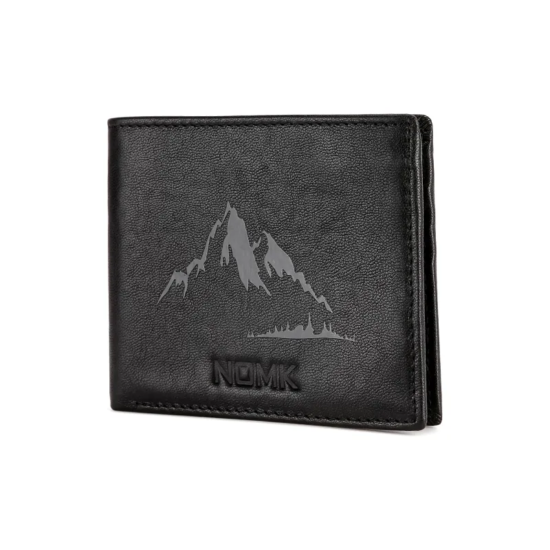 NOMK Top Grain Cow Leather Money Clip Silver Pouch Card Holder Wallet Men's Black-1
