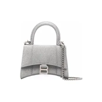 Balenciaga Hourglass Polyurethane Hourglass Bag Shoulder Bag Crossbody Bag Handbag Mini Women's Silver