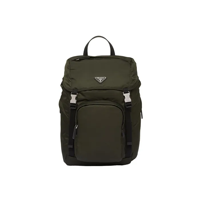 PRADA Recycled Nylon With Saffiano Leather Backpack Men's Moss Green-0