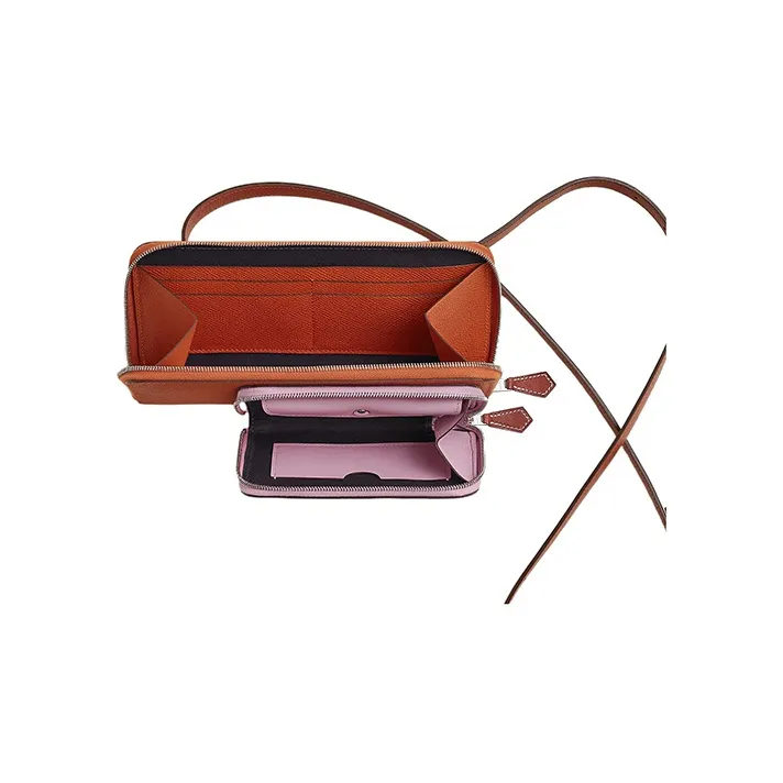 HERMES Epsom Calfskin With Swift Calfskin Wallet Women's Red Clay/Brocade Pumpkin Purple/Copper Red/Waterman Blue-1