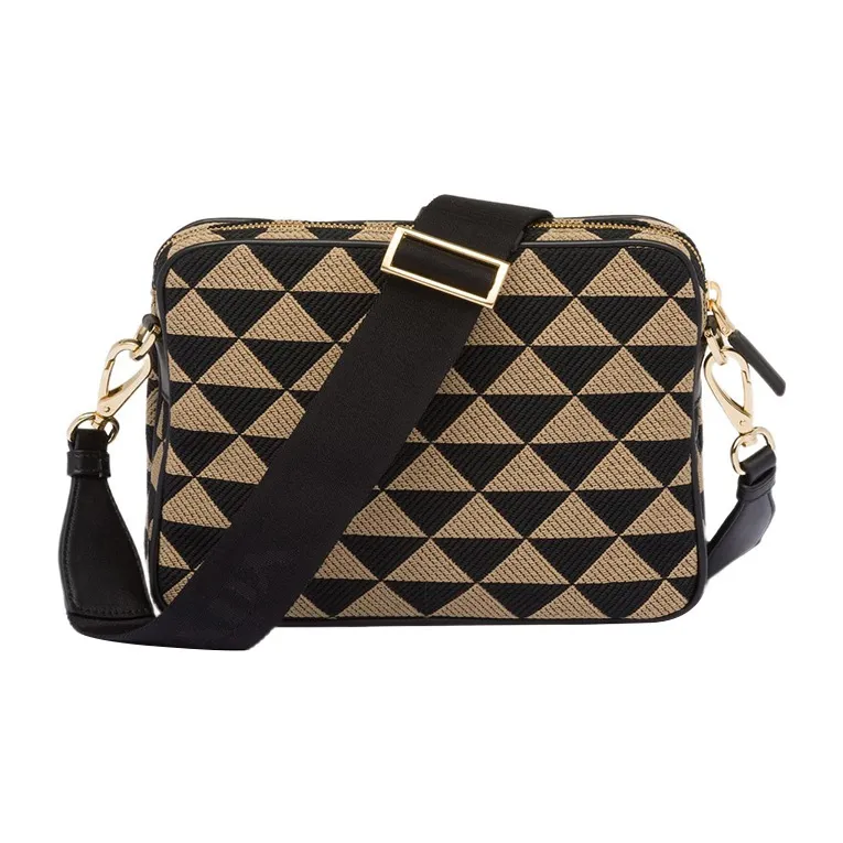 PRADA Symbole Fabric With Leather Crossbody Bag, Shoulder Bag Men's Black/Beige-1