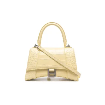 Balenciaga Hourglass Top Handle Bag Small Crocodile Embossed Yellow